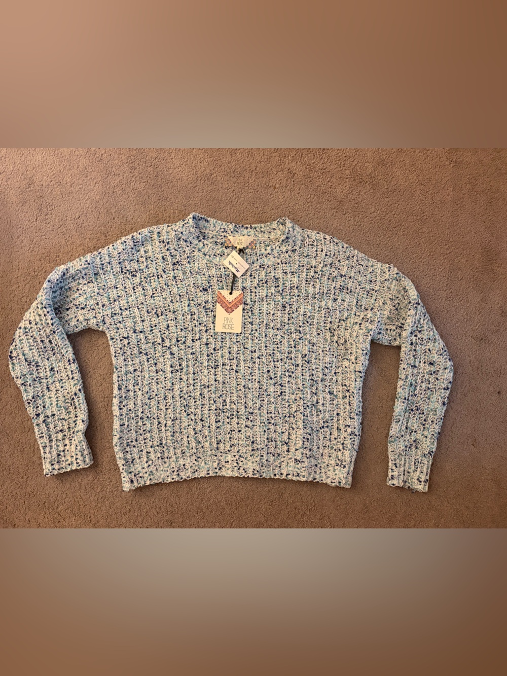 Pink Rose Light Blue Marled Crewneck Sweater